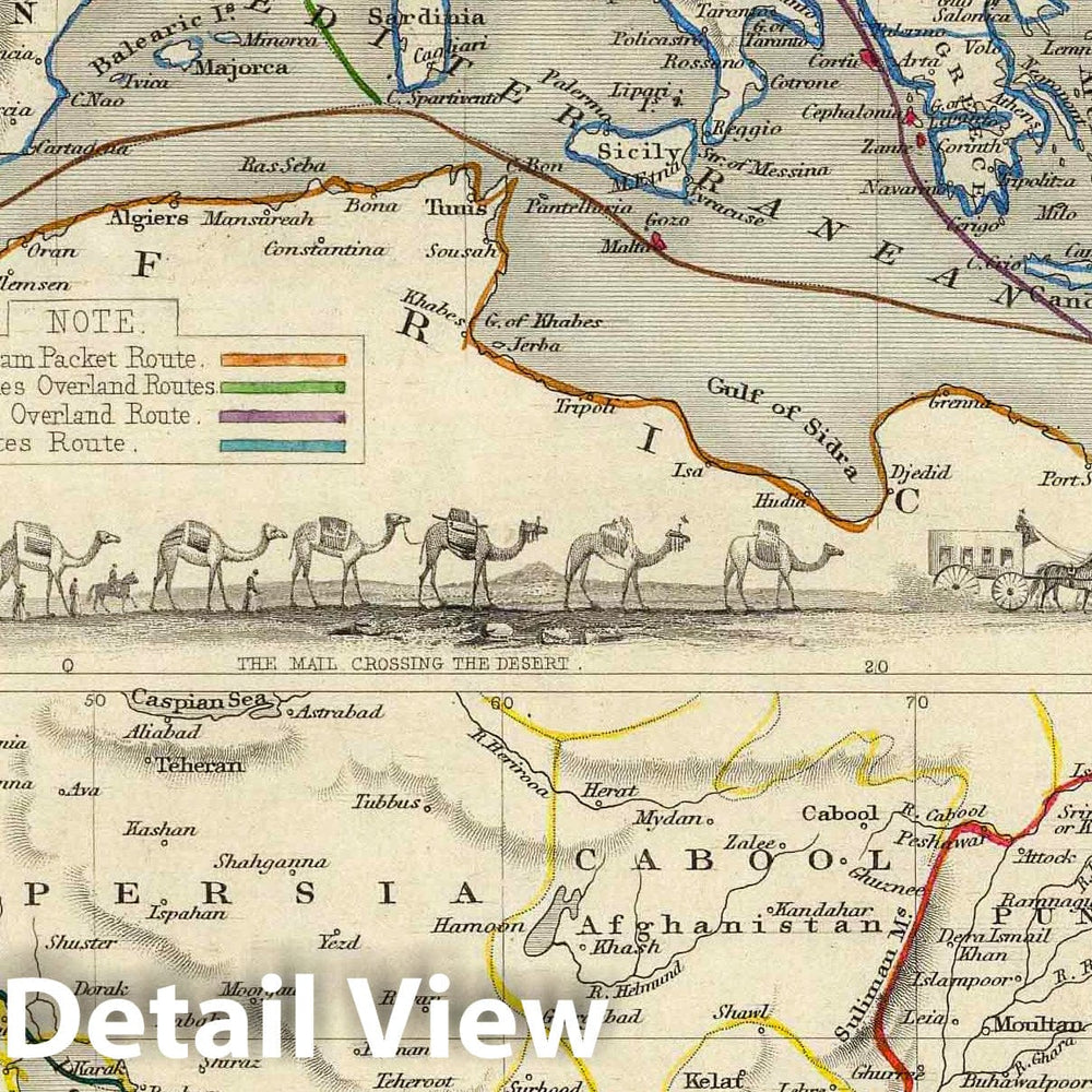 Historic Map : 1851 Overland Route To India. - Vintage Wall Art