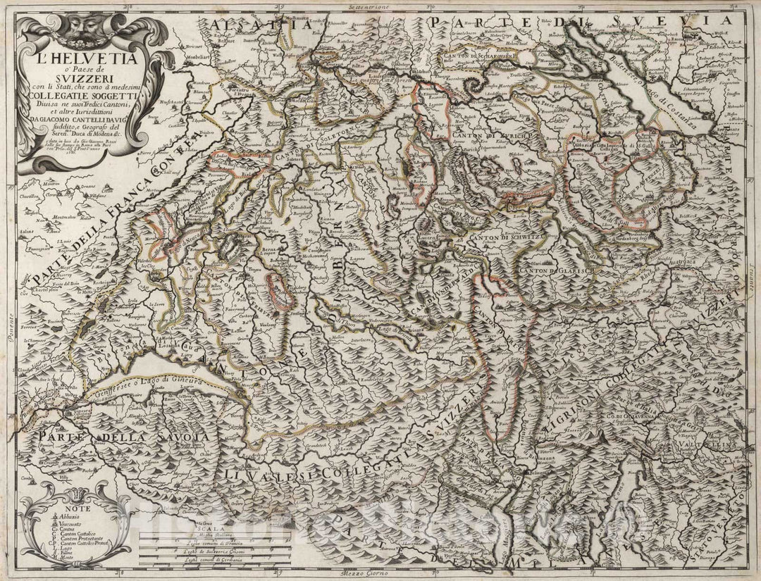 Historic Map : Switzerland, , Europe 1686 L'Helvetia o'paese de Svizzeri con li stati, che sono a medesimi collegati , Vintage Wall Art