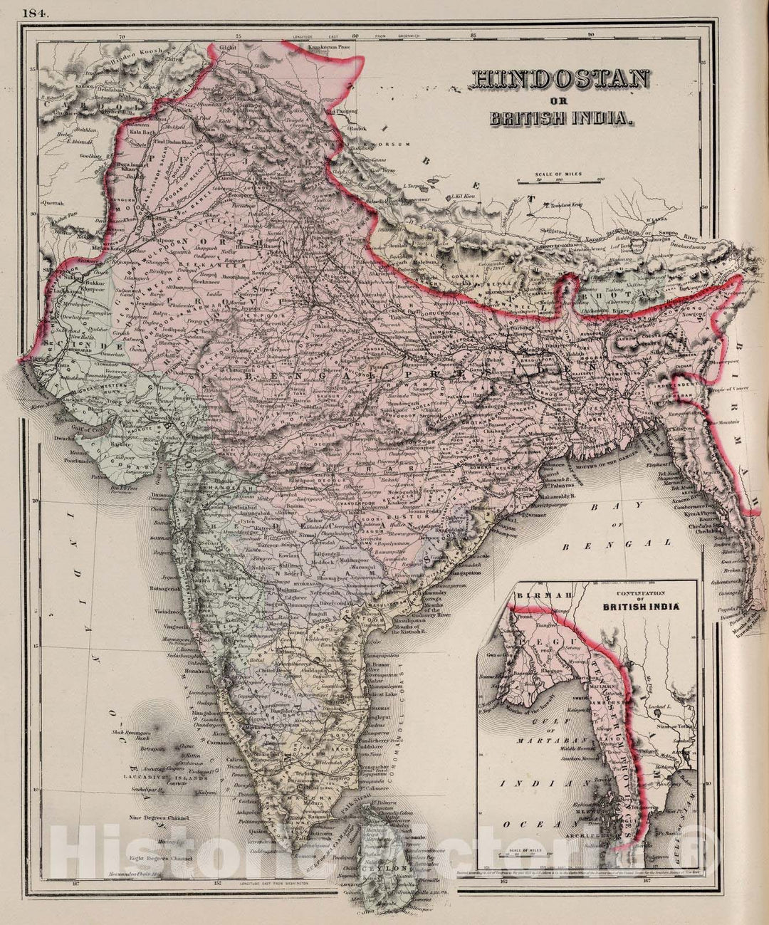 Historic Map : Bangladesh, 1855 Hindostan or British India. , Vintage Wall Art