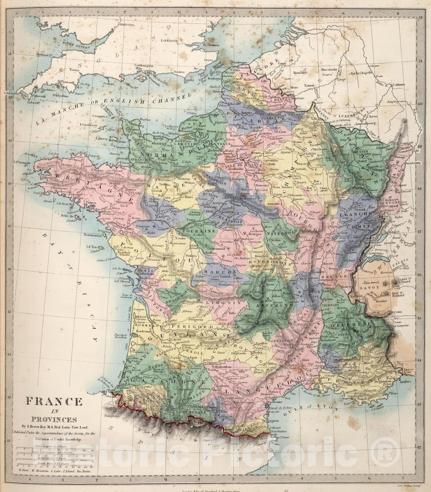 Historic Map : 1865 France in Provinces. - Vintage Wall Art