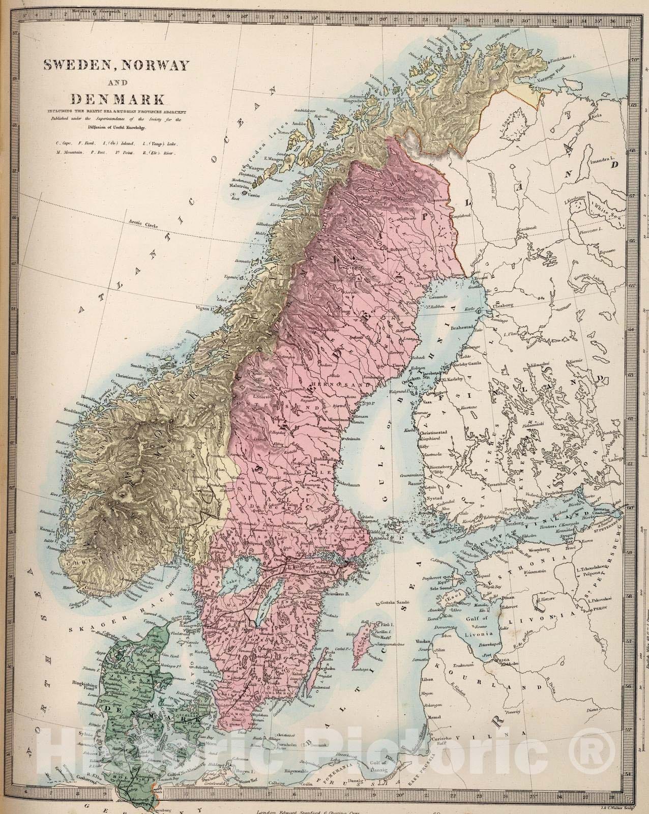 Historic Map : 1865 Sweden, Norway, and Denmark. v1 - Vintage Wall Art