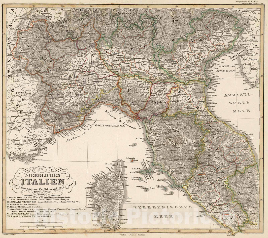 Historic Map : 1850 Noerdliches Italien. (Northern Italy). - Vintage Wall Art