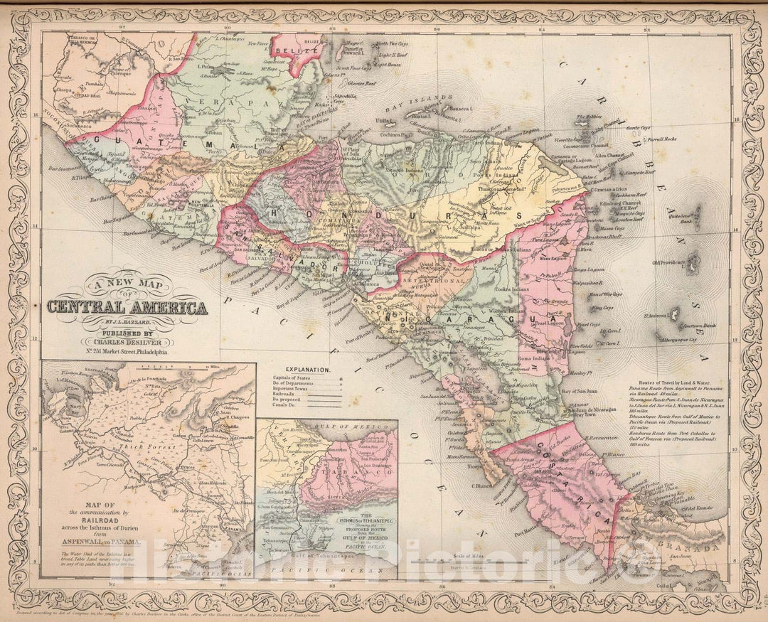 Historic Wall Map : 1857 A New Map of Central America - Vintage Wall Art