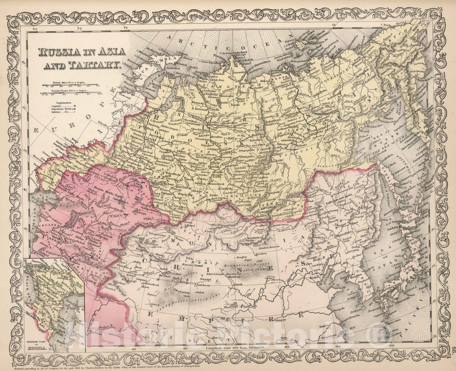 Historic Map : 1857 Russia in Asia and Tartary - Vintage Wall Art