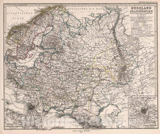 Historic Wall Map : Finland, Scandinavia 1880 Russland und Scandinavien (Russia and Scandinavia). , Vintage Wall Art