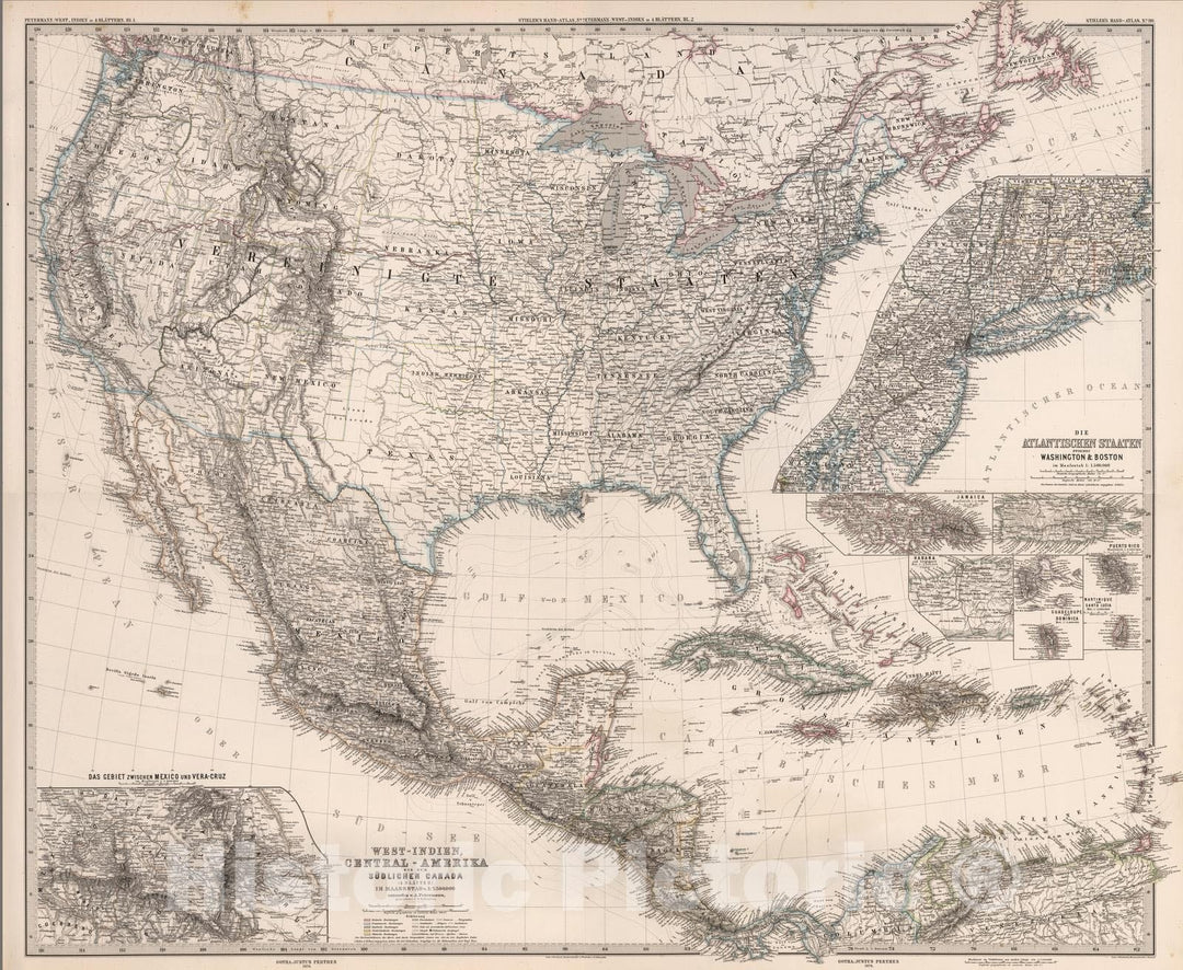 Historic Map : United States, Caribbean, West Indies 1879 Composite: West-Indien in 4 Blattern (West Indies in 4 Sheets) , Vintage Wall Art