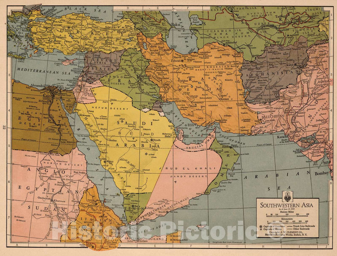 Historic Map : 1943 Southwestern Asia. As of June 23, 1939 - Vintage Wall Art