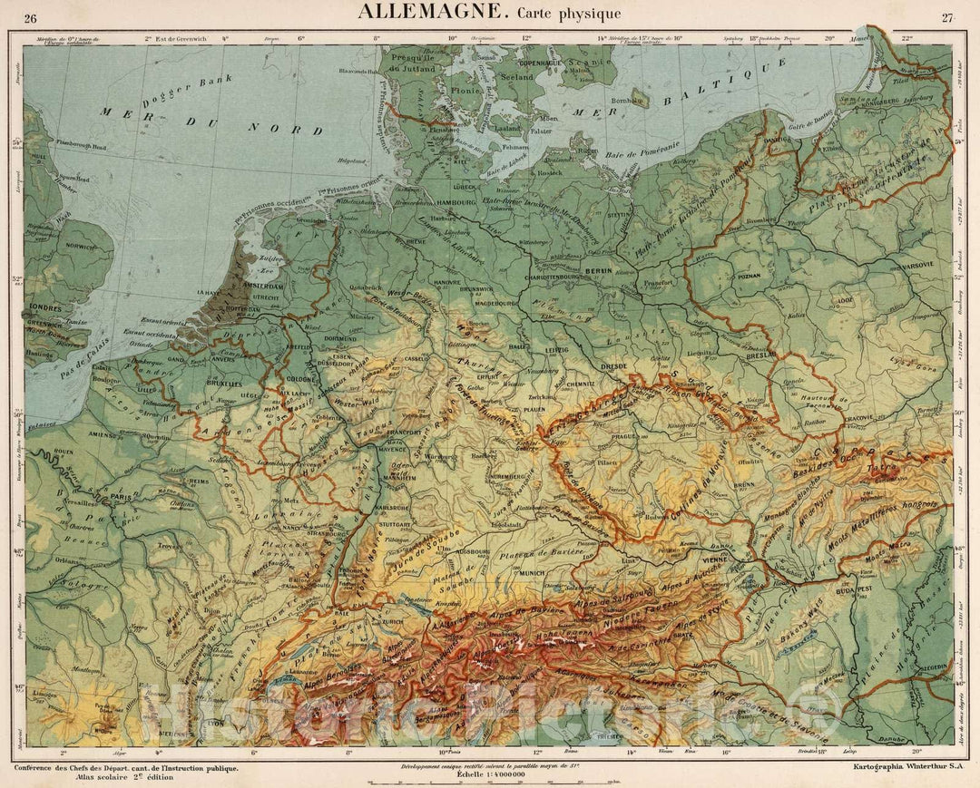 Historic Map : Germany, 1921 Allemagne. Carte Physique , Vintage Wall Art