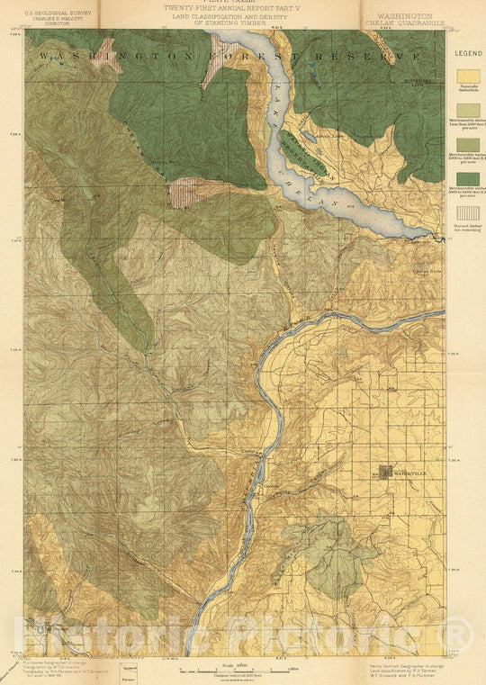 Historic Map : Geologic Atlas - 1900 Plate CXXXIII. Chelan Quadrangle, Washington, Land Classification and Density of Standing Timber. - Vintage Wall Art