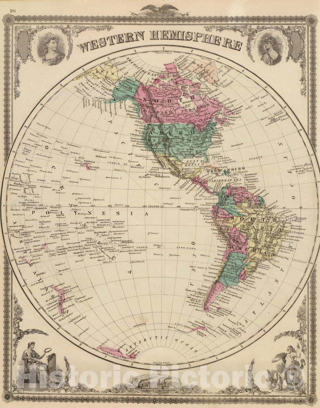 Historic Map : 1875 Western Hemisphere. - Vintage Wall Art