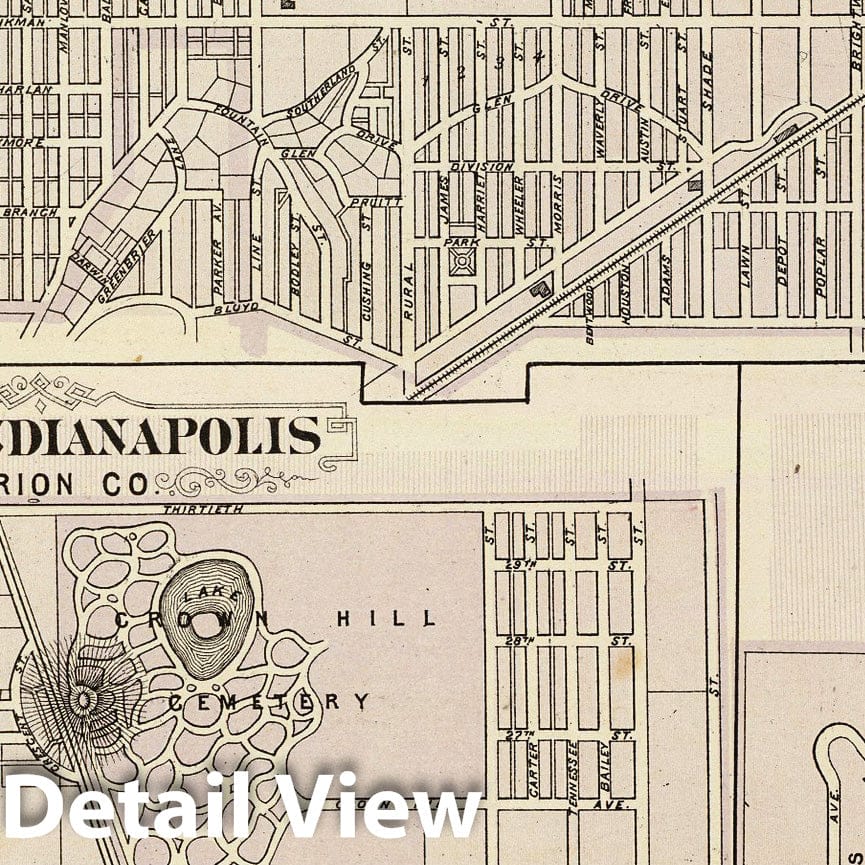 Historic Map : 1876 Northern-eastern part of Indianapolis. (with) North Indianapolis, Irvington. - Vintage Wall Art