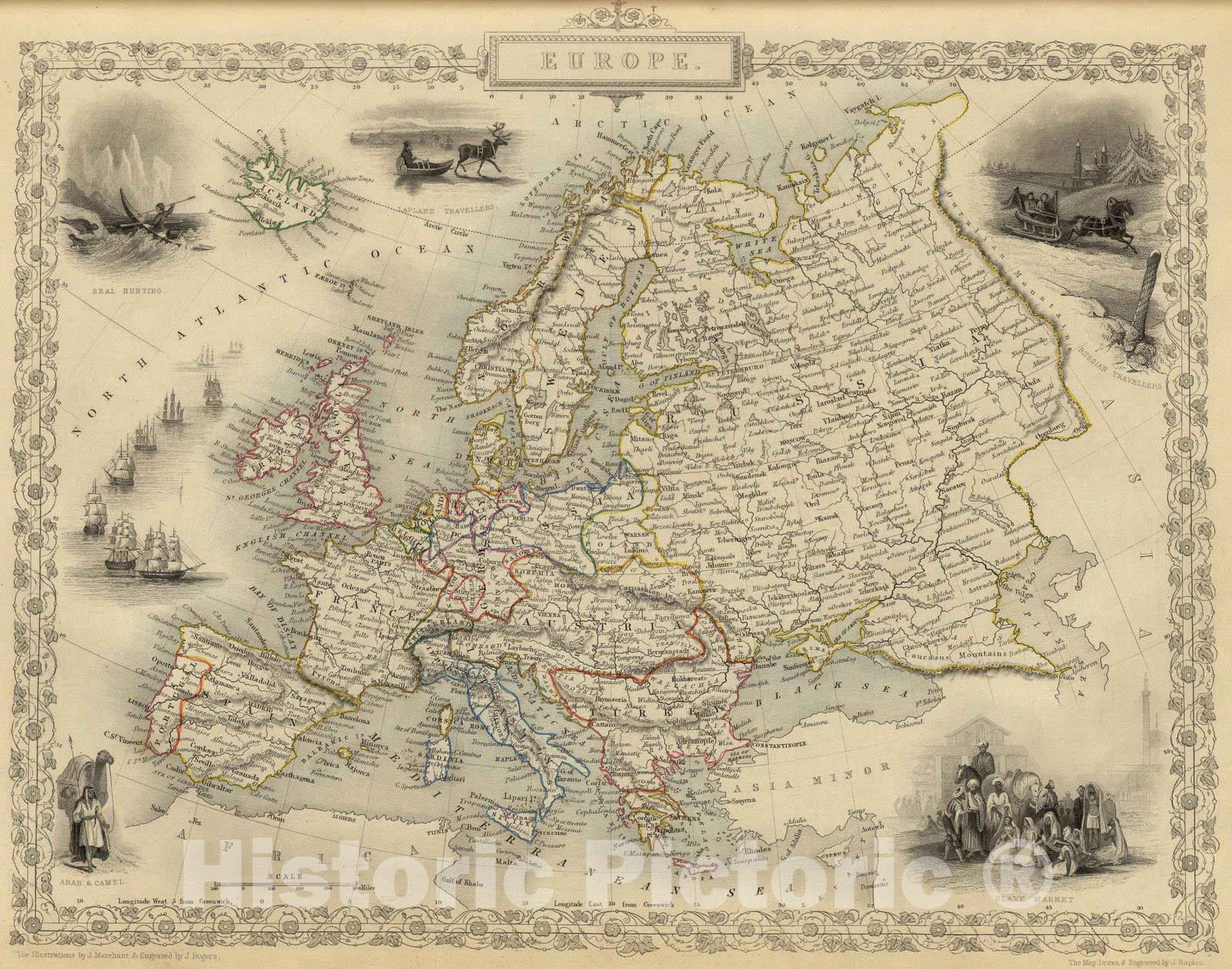 Historic Map : 1851 Europe. - Vintage Wall Art