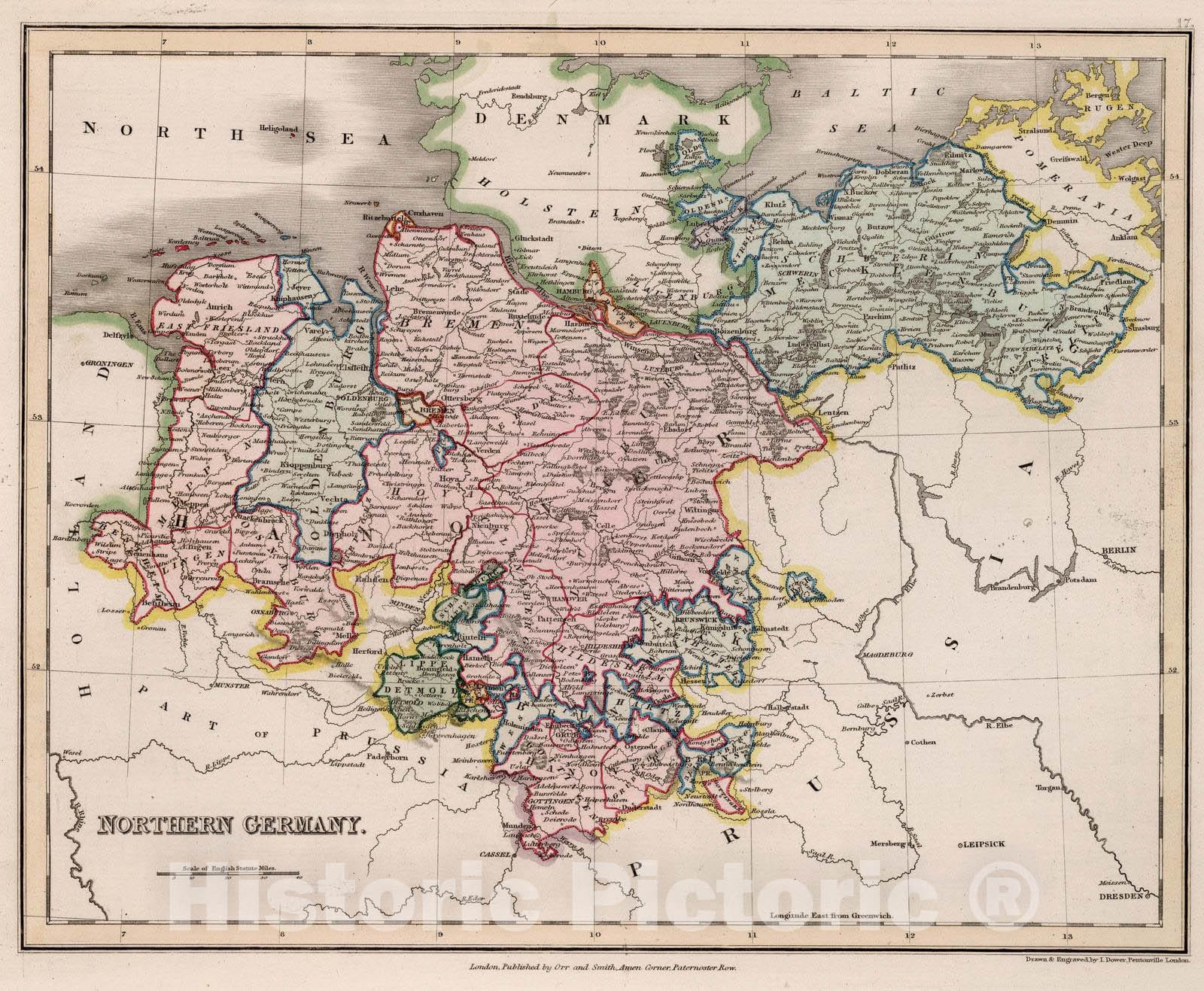 Historic Map : 1832 Northern Germany. - Vintage Wall Art