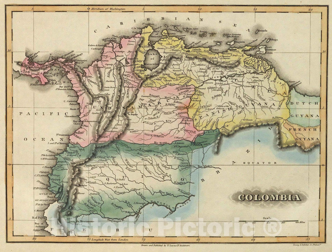 Historic Map : Colombia, 1823 Colombia. , Vintage Wall Art