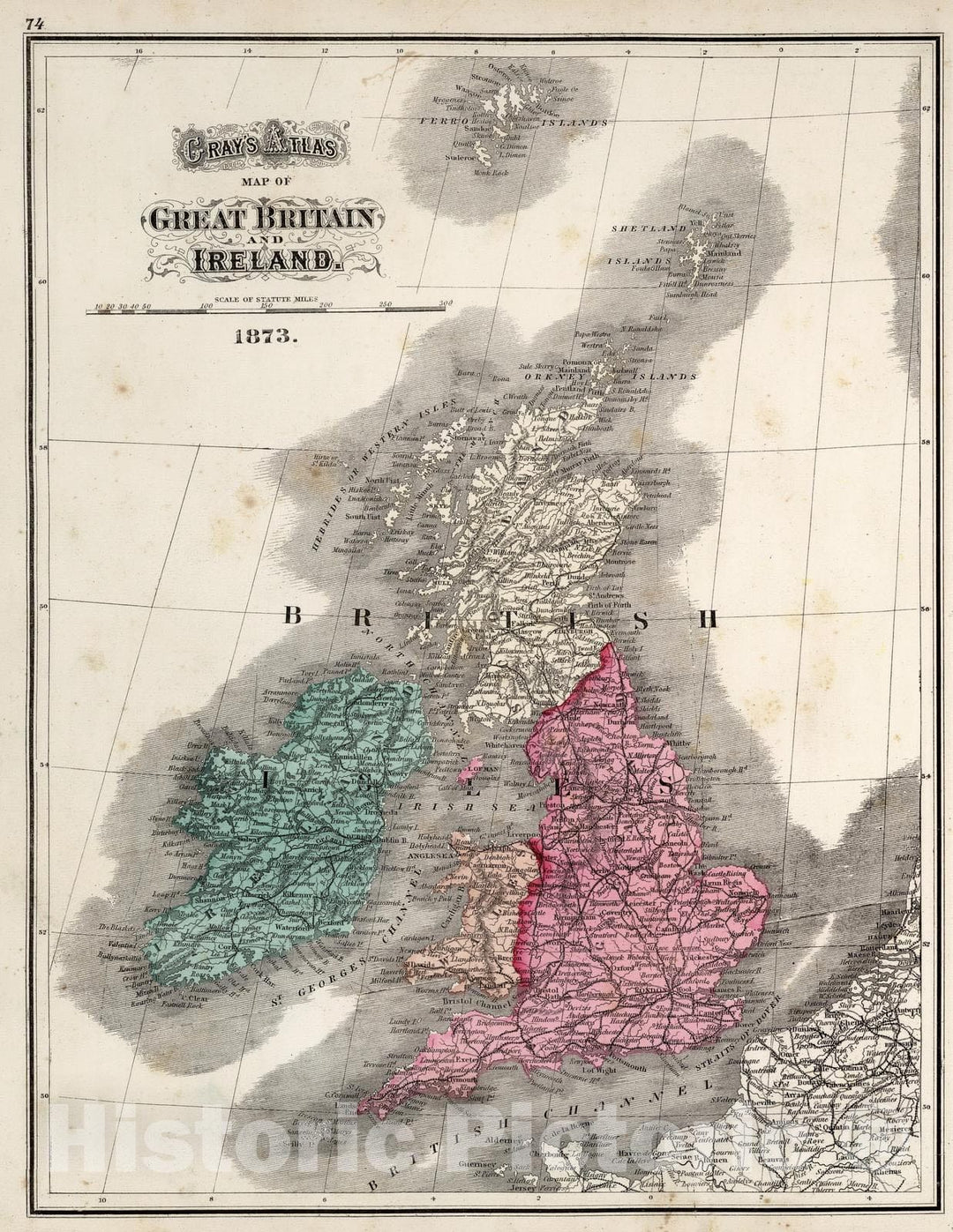 Historic Map : 1873 Great Britain and Ireland. - Vintage Wall Art