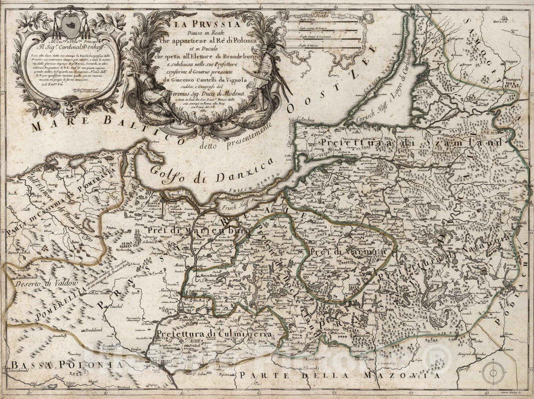 Historic Map : Prussia (Germany), , Europe 1689 La Prussia divisa in reale che appartiene al re di Polonia , Vintage Wall Art