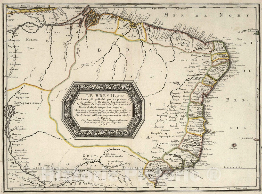 Historic Map : 1696 Brazil. - Vintage Wall Art