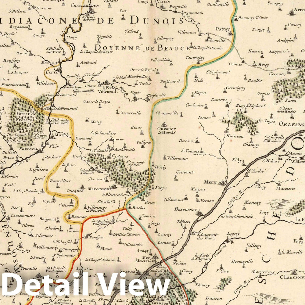 Historic Map : Chartres , France 1695 L'Evesche de Chartres Divise en Archidiaconez et Doyennez (southern sheet). , Vintage Wall Art