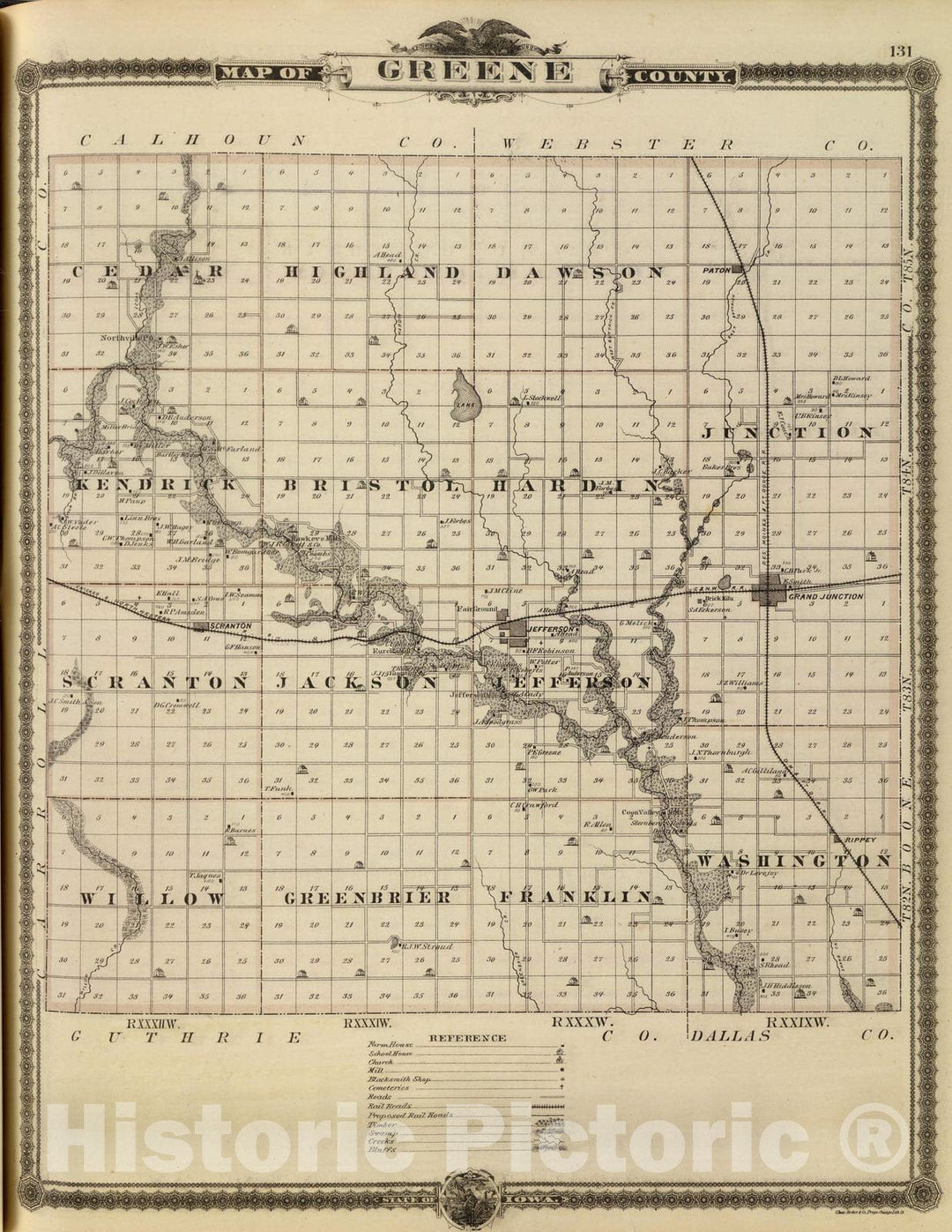 Historic Map : 1875 Map of Greene County, State of Iowa. - Vintage Wall Art