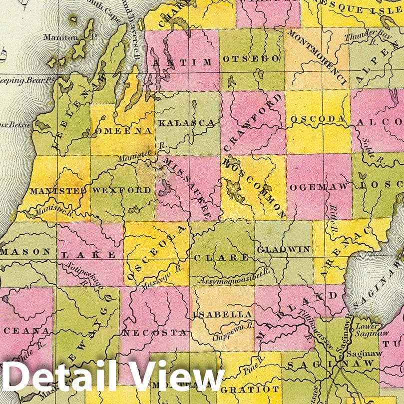 Historic Map : 1846 New Map Of Michigan. - Vintage Wall Art