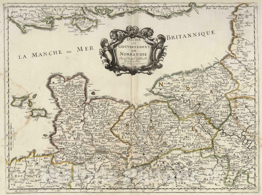 Historic Map : 1699 Normandy, France. - Vintage Wall Art