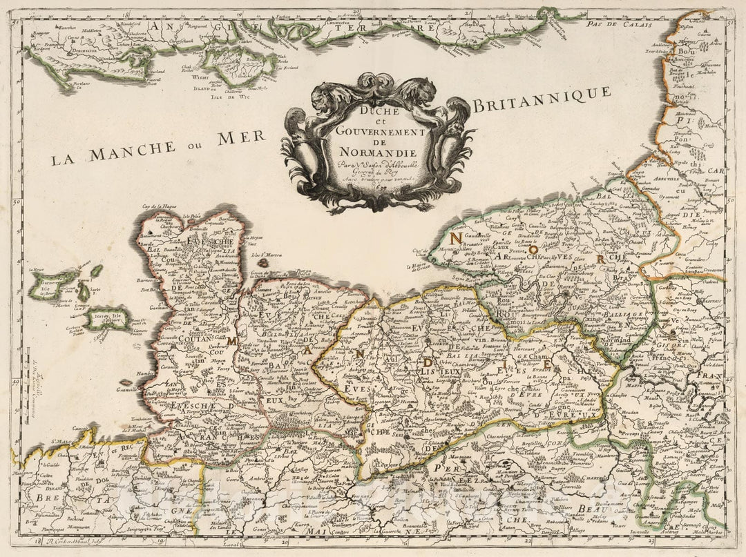 Historic Map : 1699 Normandy, France. - Vintage Wall Art