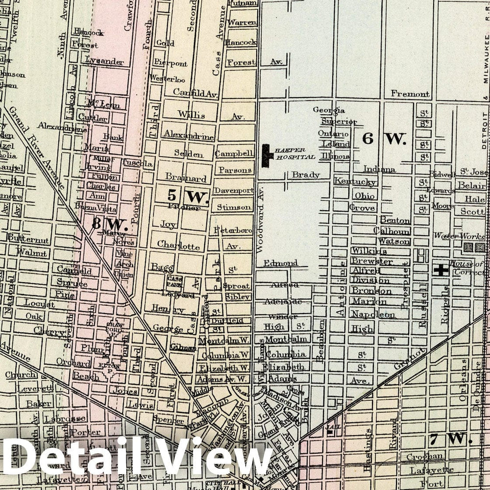 Historic Map : 1874 Plan of Detroit - Vintage Wall Art