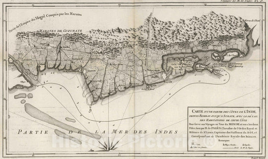 Historic Map : India, 1782 Carte d'une partie des Cotes de l'Inde depuis Bombay jusqua Surate , Vintage Wall Art