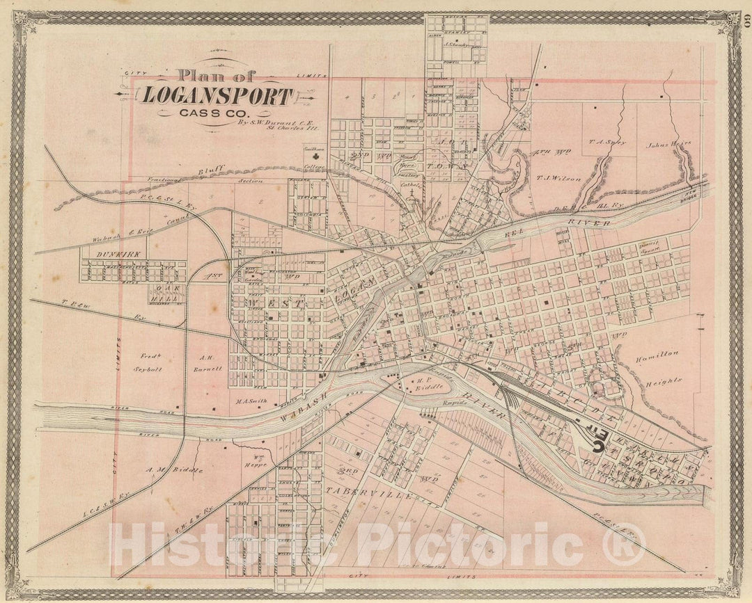 Historic Map : 1876 Plan of Logansport, Cass Co. - Vintage Wall Art