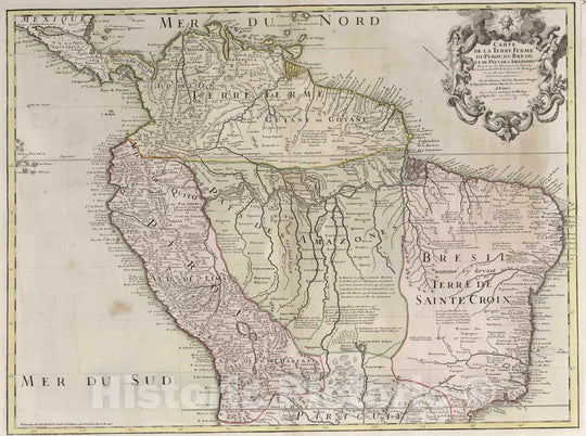 Historic Map : Peru, , South America 1703 Carte de la Terre Ferme, du Perou, du Bresil et du Pays des Amazones , Vintage Wall Art