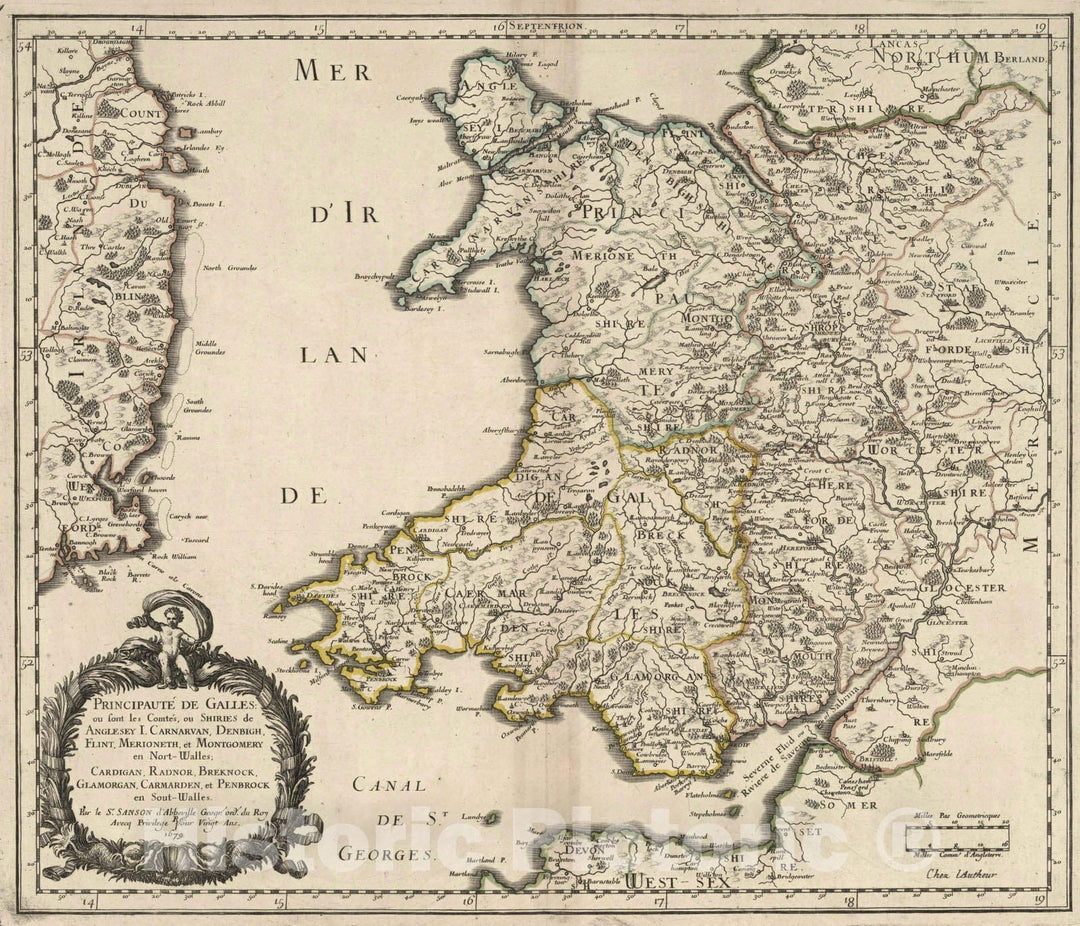 Historic Map : 1697 Principality of Wales. - Vintage Wall Art