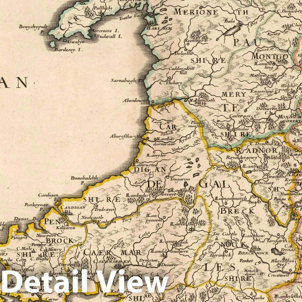 Historic Map : 1697 Principality of Wales. - Vintage Wall Art