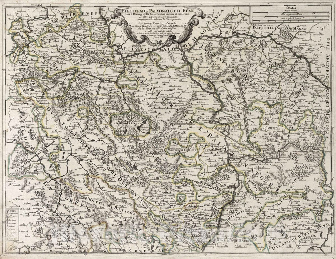 Historic Map : Germany, Rhine River Valley, Europe 1688 Elettorato e Palatinato del Reno , Vintage Wall Art