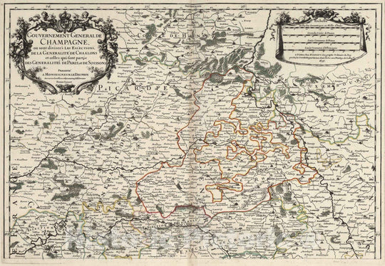 Historic Map : Champagne , France 1695 Gouvernement General de Champagne (northern sheet). , Vintage Wall Art