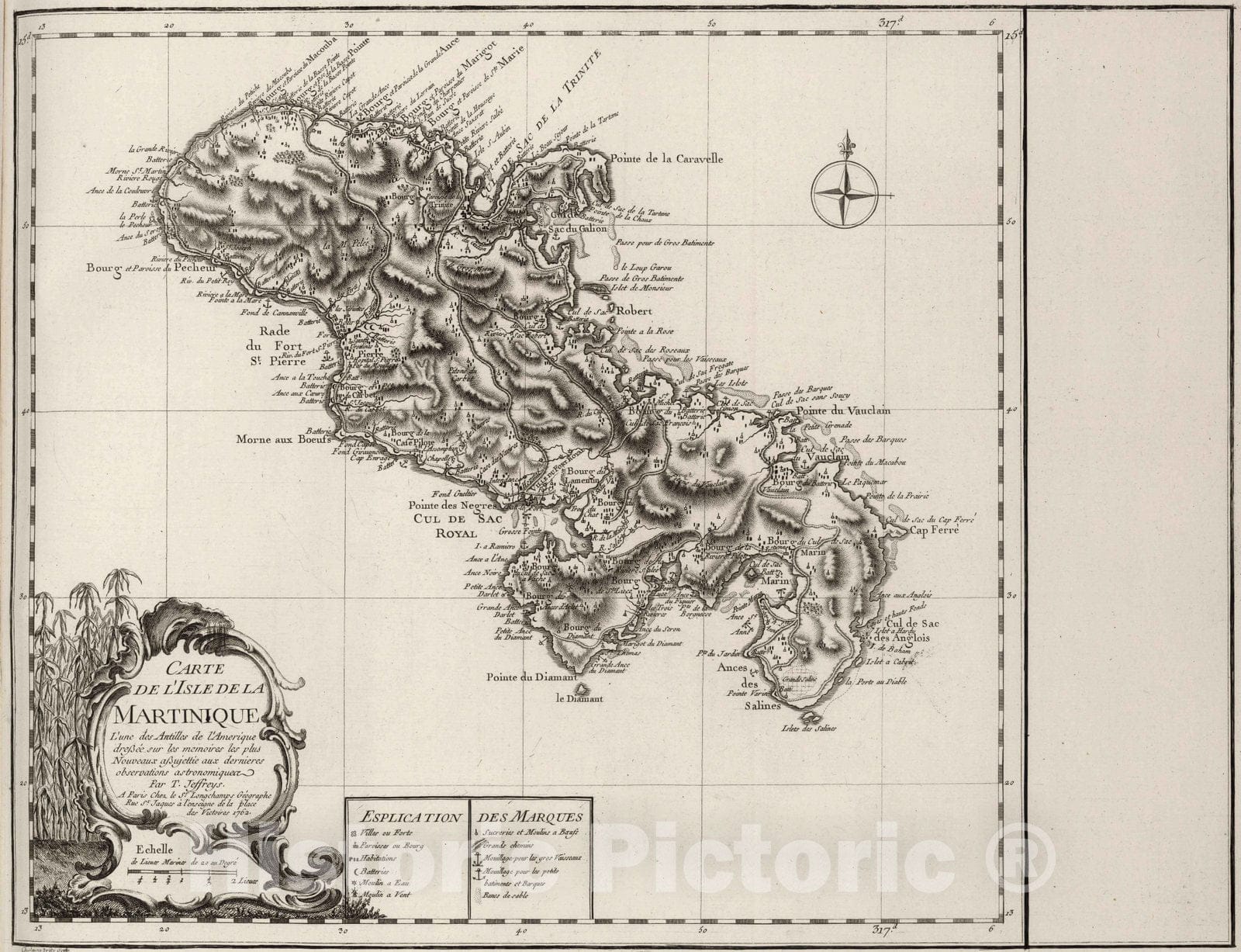 Historic Map : Martinique, 1762 Carte de l'Isle de la Martinique. , Vintage Wall Art