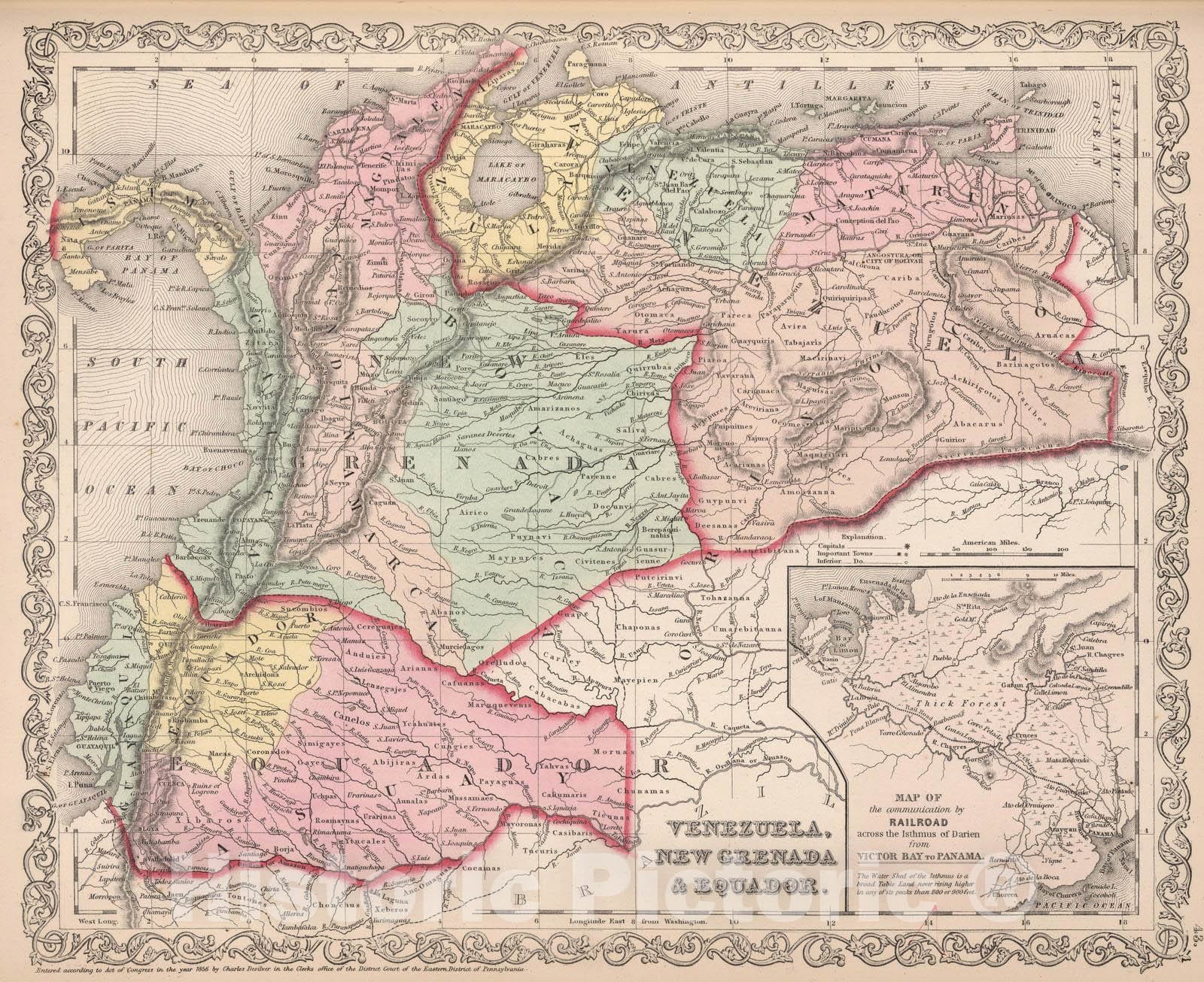 Historic Map : 1857 Venezuela, New Grenada and Ecuador - Vintage Wall Art