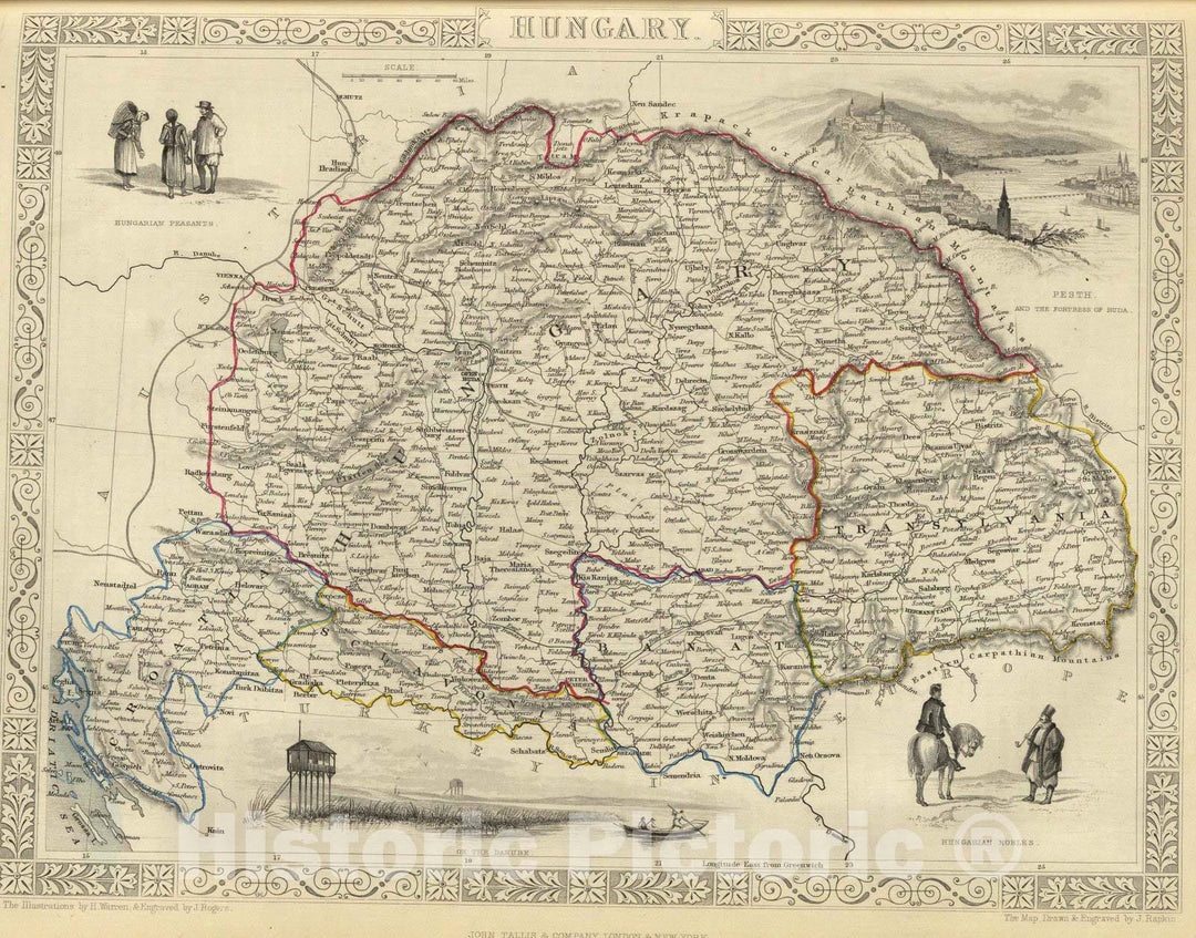 Historic Map : 1851 Hungary. - Vintage Wall Art