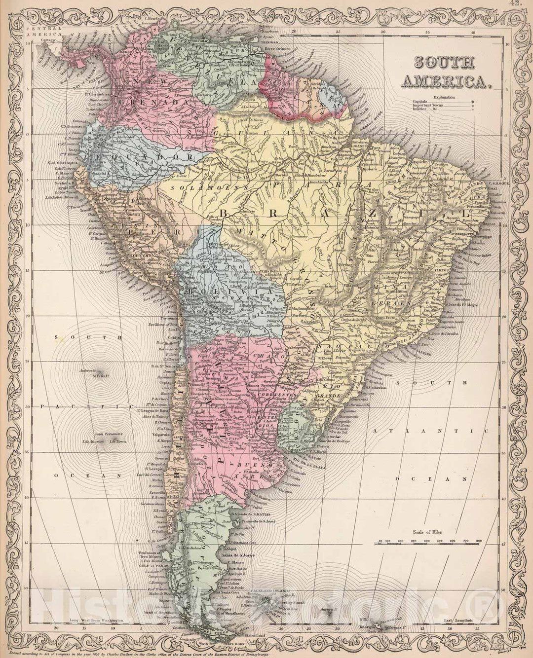 Historic Map : 1857 South America - Vintage Wall Art