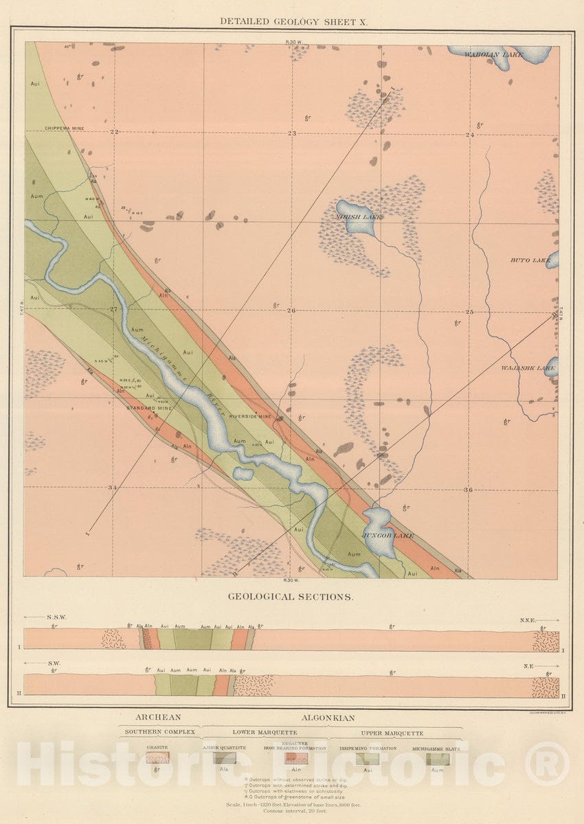 Historic Map : Geologic Atlas - 1896 Detailed Geology Sheet X. - Vintage Wall Art