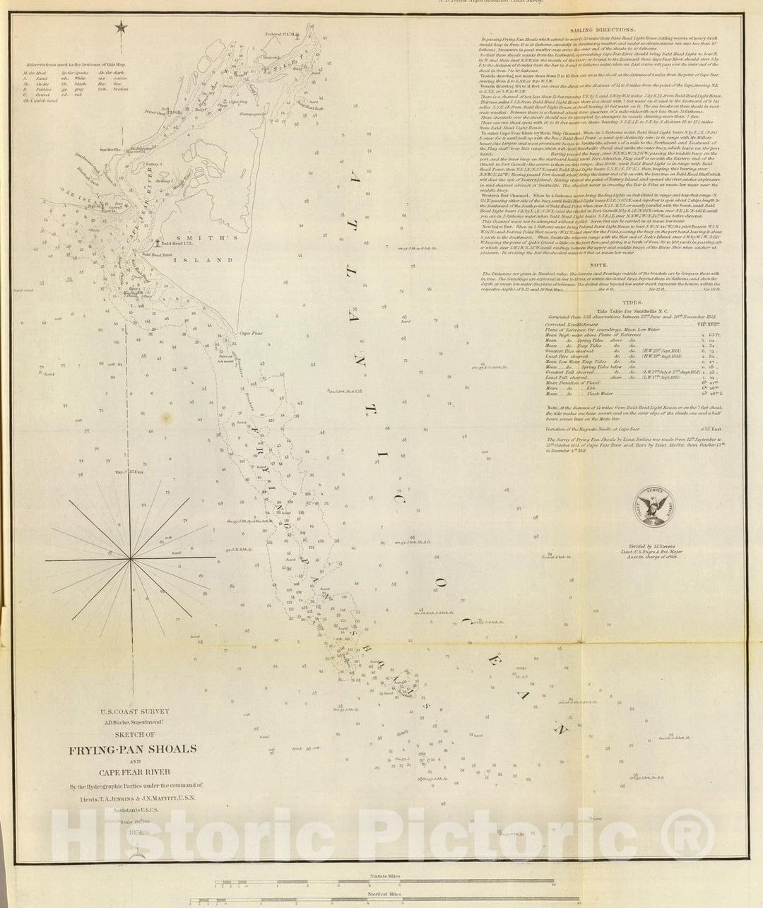 Historic Map : Chart Atlas - 1851 Frying-Pan Shoals, Cape Fear River - Vintage Wall Art