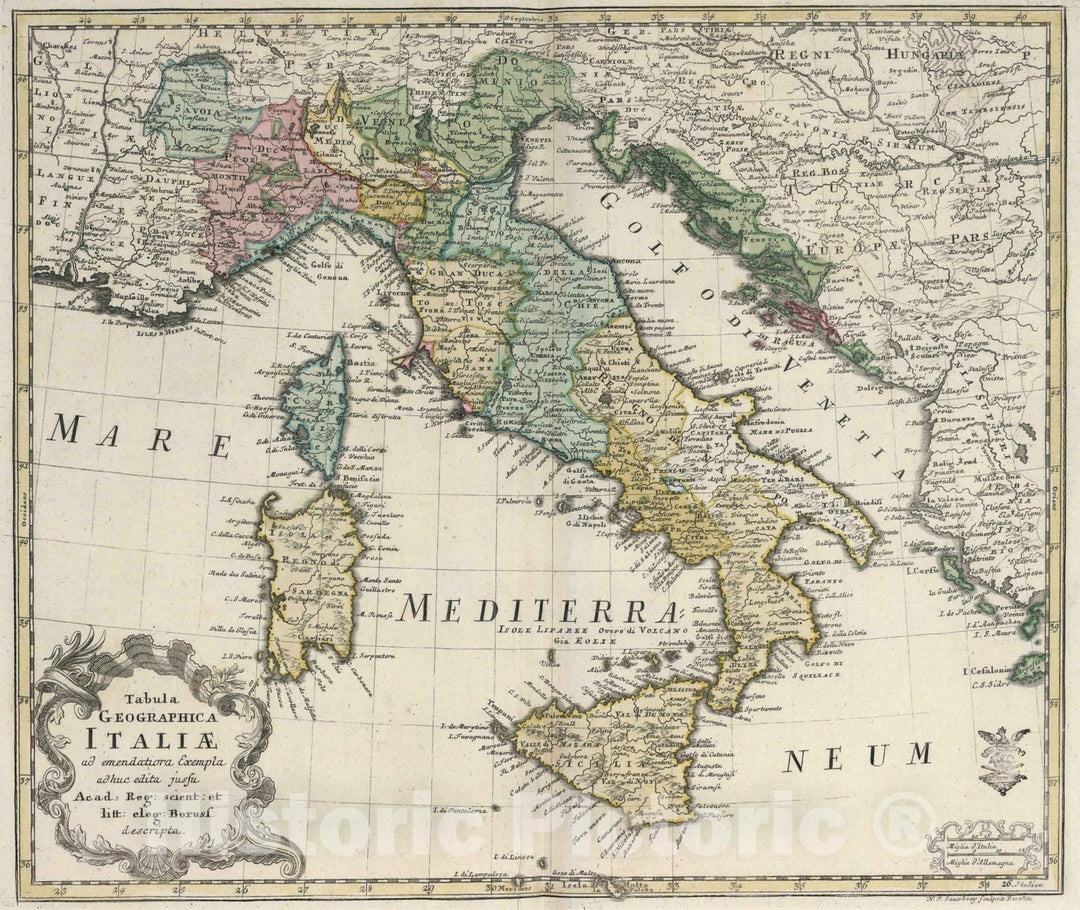 Historic Map : Italy, , Europe 1753 Tabula geographica Italiae , Vintage Wall Art