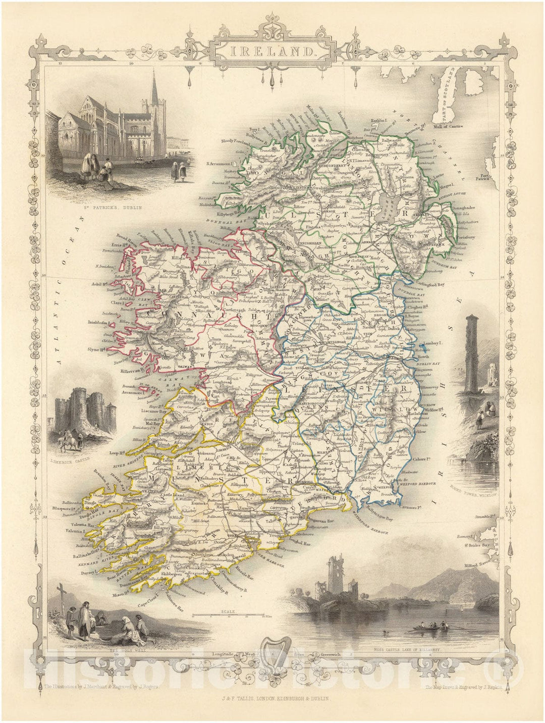 Historic Map - 1851 Ireland, Atlas - Vintage Wall Art