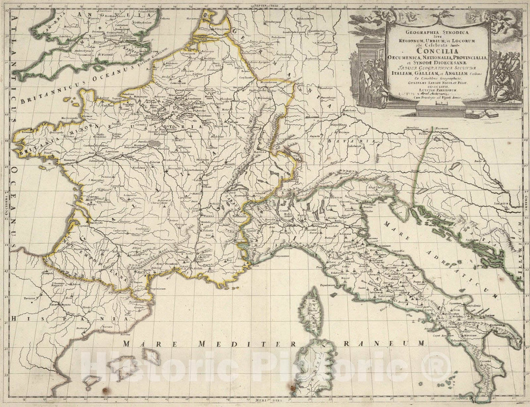 Historic Map : 1697 Synodical Council on Geography, the Second Part with Italy, France and England as Historic Wall Map. - Vintage Wall Art