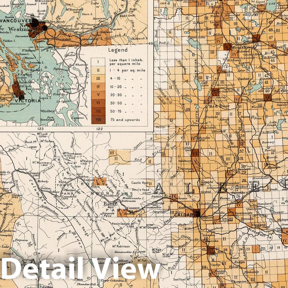 Historic Map : National Atlas - 1915 Density of population 1911: British Columbia and Alberta - Vintage Wall Art