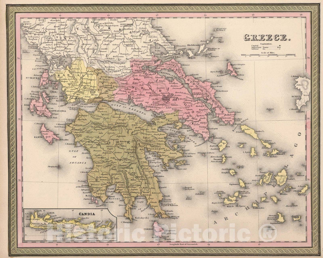 Historic Map : 1850 Greece. - Vintage Wall Art