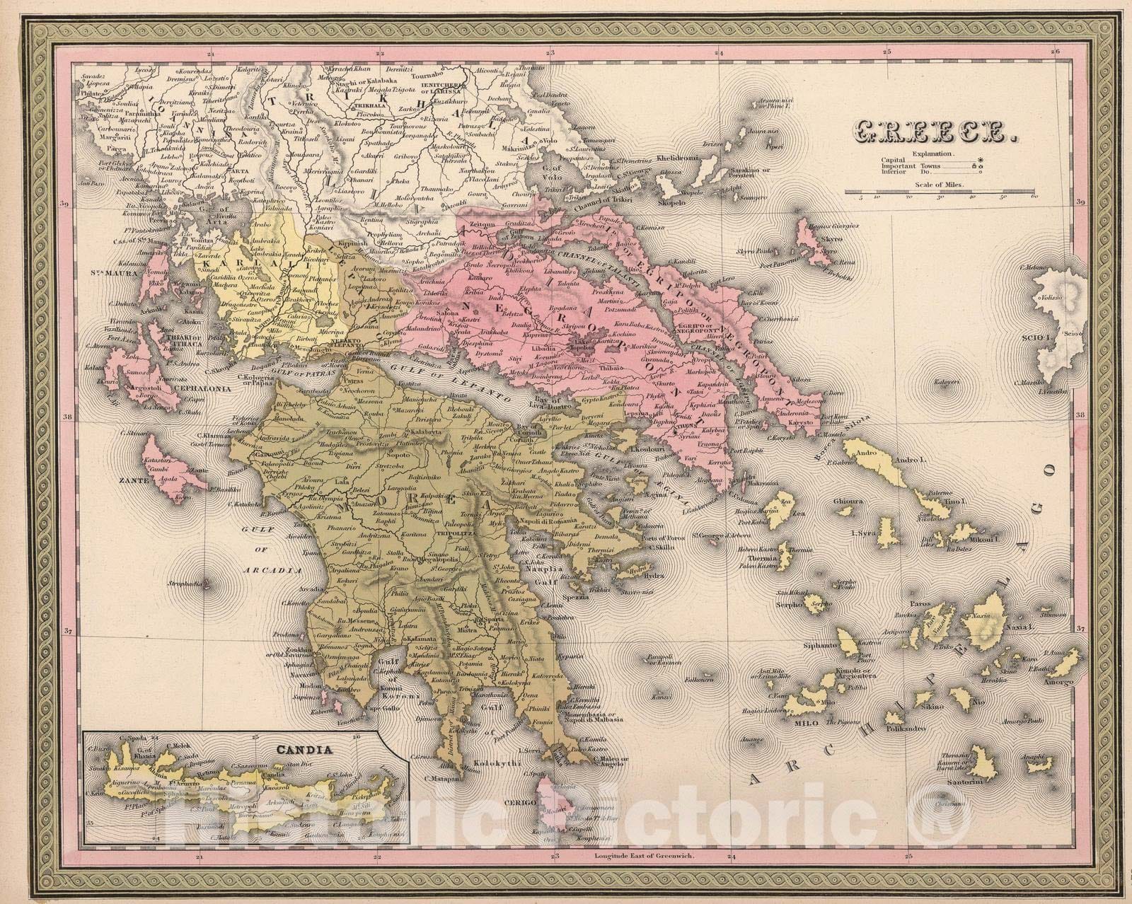 Historic Map : 1850 Greece. - Vintage Wall Art