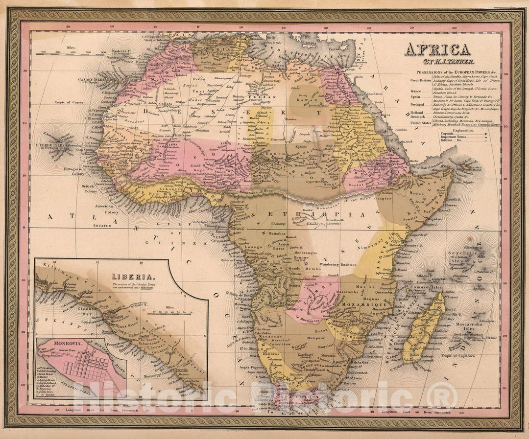 Historic Map : 1850 Africa. - Vintage Wall Art