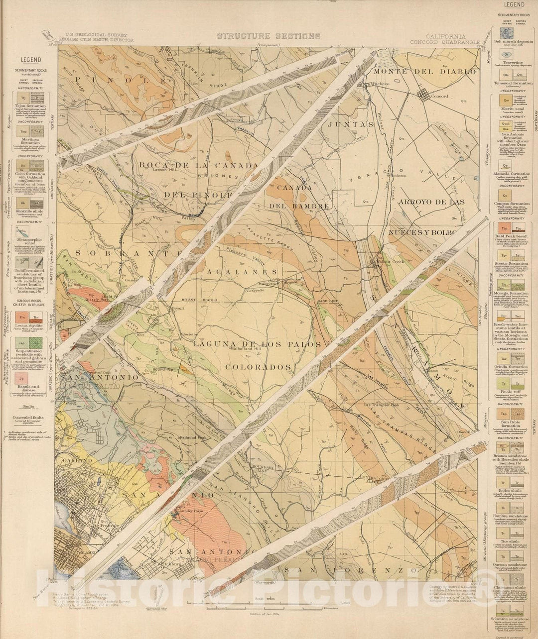 Historic Map : Geologic Atlas - 1914 Concord Quadrangle. Structure Sections. - Vintage Wall Art