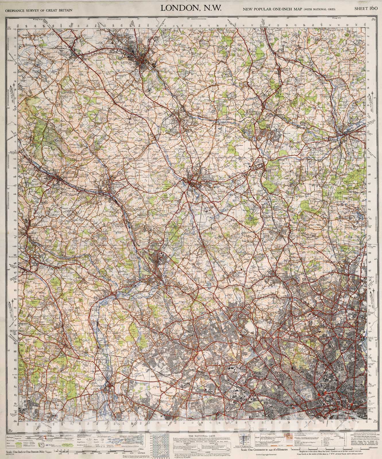 Historic Map : National Atlas - 1945 Sheet 160. London, N.W. - Vintage Wall Art