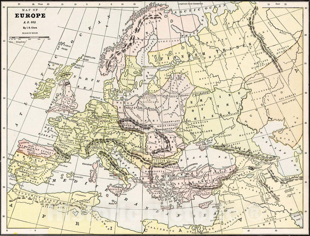 Historic Map : 1901 Map of Europe A.D. 800 - Vintage Wall Art